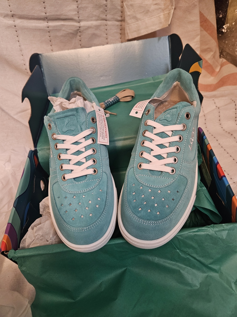 LAZO 9.5 **HYPERNOVA**Casual Women's Aqua Suede Sneakers - Comfort Lace-Up